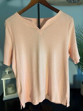 Talbots Light Peach Short-Sleeve V-Notch Knit Top